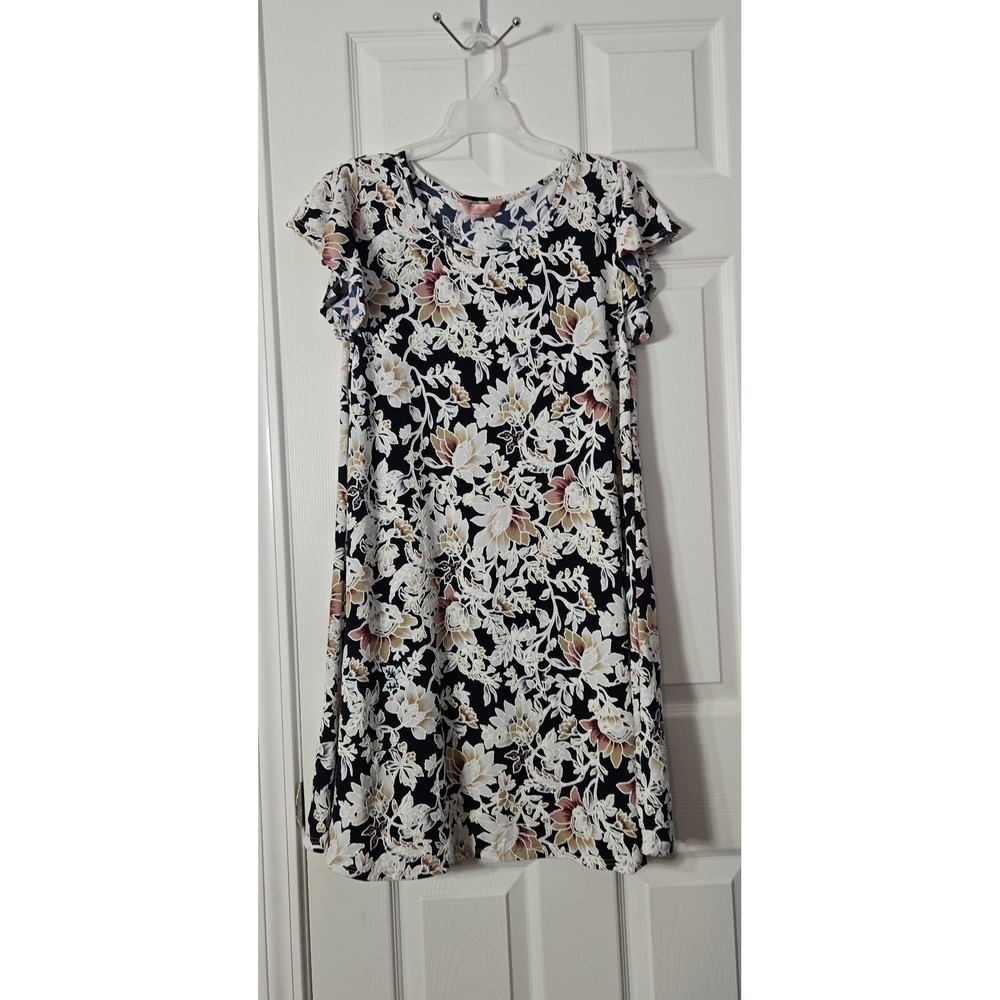 SJS Womans Dress Short Sleeve Size Large Black Florial